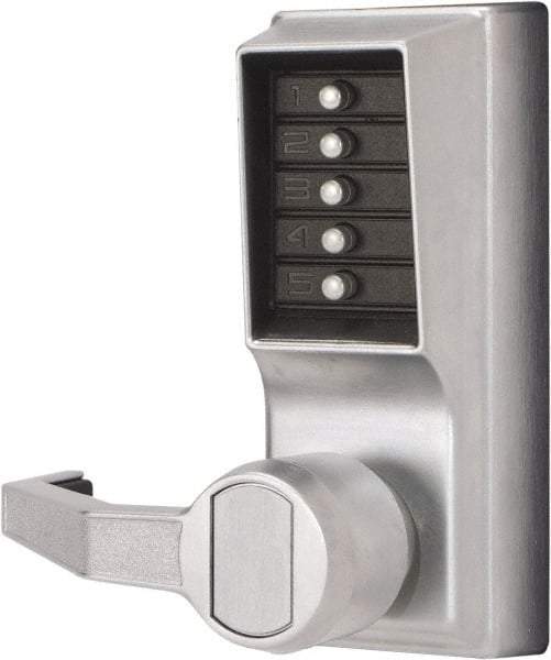 Kaba Access - Combination Entry Lever Lockset - 2-3/4" Back Set, No Cylinder, Zamak3, Satin Chrome Finish - Exact Tool & Supply
