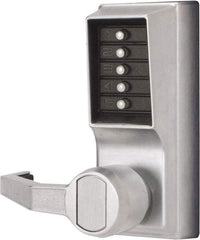 Kaba Access - Combination Entry Lever Lockset - 2-3/4" Back Set, No Cylinder, Zamak3, Satin Chrome Finish - Exact Tool & Supply