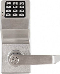 Alarm Lock - Combination Entry Lever Lockset with Key Override - 2-3/4" Back Set, Steel, Brushed Chrome Finish - Exact Tool & Supply
