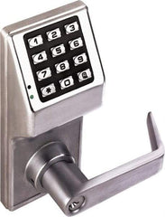 Alarm Lock - Combination Entry Lever Lockset with Key Override - 2-3/4" Back Set, Steel, Brushed Chrome Finish - Exact Tool & Supply