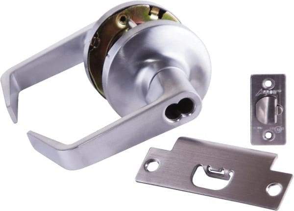 Arrow Lock - Storeroom Lever Lockset - 2-3/4" Back Set, Steel, Brushed Chrome Finish - Exact Tool & Supply