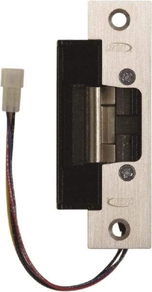 Rutherford - 4.88" Long x 1-1/4" Wide, Satin Stainless Steel Finish, Electric Door Strike - Field Selectable 12 or 24 VDC & 12-24 VAC, Corded Power, Zinc Alloy - Exact Tool & Supply