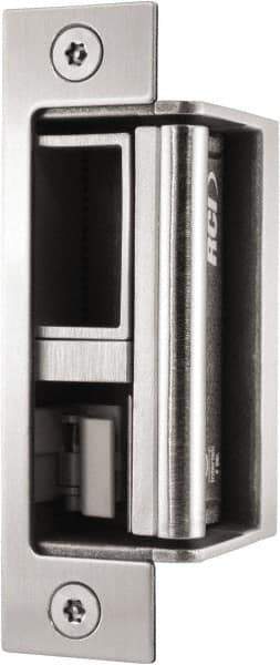 Rutherford - 4.88" Long x 1-1/4" Wide, Satin Stainless Steel Finish, Electric Door Strike - Field Selectable 12 or 24 VDC & 12-24 VAC, Corded Power, Zinc Alloy - Exact Tool & Supply