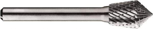 SGS Pro - 1/2" Cut Diam, 1/4" Shank Diam, Inverted Cone Head Double Cut Burr - Carbide, Point End, 3/4" LOC, 3/4" OAL - Exact Tool & Supply