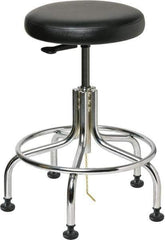 Bevco - 22" Wide x 22" Deep x 19 to 24" High, Steel Base, Versa ESD Backless Adjustable Height Swivel Stool with Chrome Steel Base - Vinyl Seat, Black, Footring, Mushroom Glides - Exact Tool & Supply