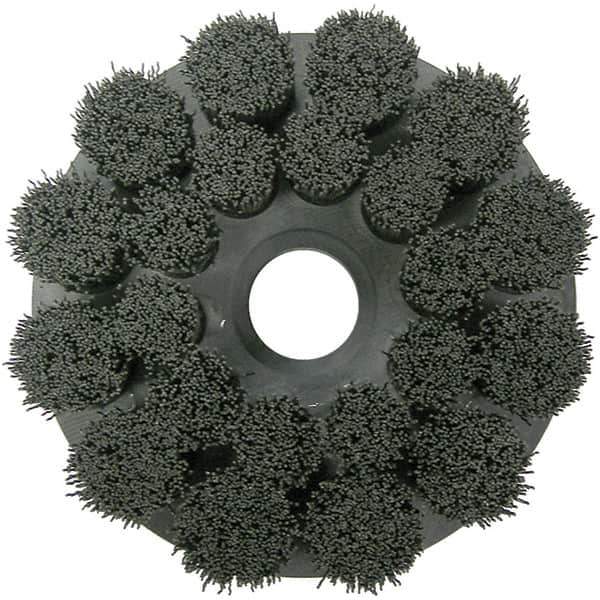 Weiler - 6" 120 Grit Ceramic Crimped Disc Brush - Fine Grade, Drive Arbor Connector, 1-1/2" Trim Length, 1-1/4" Arbor Hole - Exact Tool & Supply