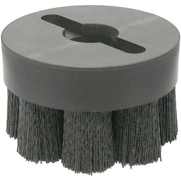 Weiler - 4" 120 Grit Ceramic Crimped Disc Brush - Fine Grade, Drive Arbor Connector, 1-1/2" Trim Length, 1-1/4" Arbor Hole - Exact Tool & Supply