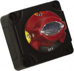 Battery Doctor - 4 Position, 12 Volt, 300 Amp, Dual Battery Disconnect Switch - 1st On-2nd On-Both On-Off Sequence, Black & Red - Exact Tool & Supply