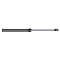 Miniature End Mills - Long Reach, Stub Flute - 0.0620″ (1/16″) Cutter Diameter × 0.0200″ Radius × 0.0930″ (3/32″) Length of Cut × 0.3120″ (5/16″) Reach Carbide Corner Radius End Mill, 3 Flutes, AlTiN Coated - Exact Tool & Supply