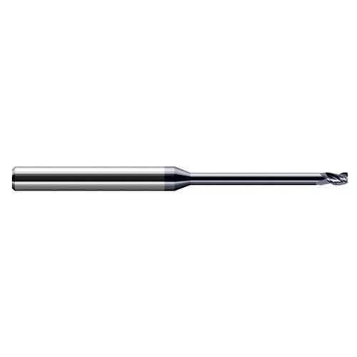 Miniature End Mills - Long Reach, Stub Flute - 0.1250″ (1/8″) Cutter Diameter × 0.0050″ Radius × 0.1870″ (3/16″) Length of Cut × 0.6250″ (5/8″) Reach Carbide Corner Radius End Mill, 3 Flutes, AlTiN Coated - Exact Tool & Supply