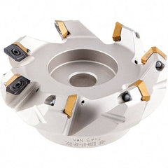 Iscar - 3.37, 3.42, 3.51" Cut Diam, 1" Arbor Hole, 5.5mm Max Depth of Cut, 42° Indexable Chamfer & Angle Face Mill - 6 Inserts, OE.. 060405\xB6OEMW 060405-AETN\xB6REMT 1505-LM-76 Insert, Right Hand Cut, 6 Flutes, Through Coolant, Series Heliocto - Exact Tool & Supply