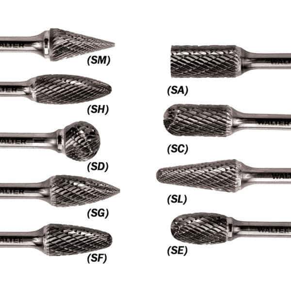 WALTER Surface Technologies - 3/8" Cut Diam, 1/4" Shank Diam, Cylinder Ball End Head Single Cut Burr - Tungsten Carbide, 3/4" LOC, 3-3/4" OAL - Exact Tool & Supply