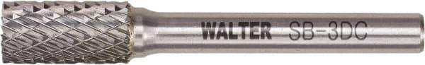WALTER Surface Technologies - 3/8" Cut Diam, 1/4" Shank Diam, Cylinder Head Double Cut Burr - Tungsten Carbide, 3/4" LOC, 3-3/4" OAL - Exact Tool & Supply