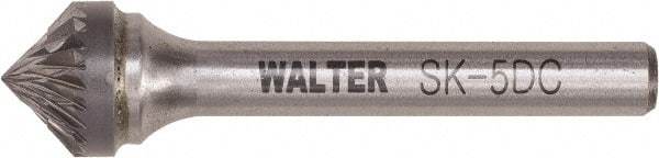 WALTER Surface Technologies - 1/2" Cut Diam, 1/4" Shank Diam, Cone Head Double Cut Burr - Tungsten Carbide, 1/4" LOC, 4-1/4" OAL - Exact Tool & Supply