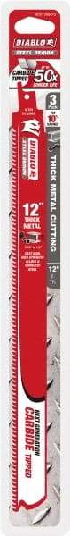Freud - 12" Long x 1" Thick, Carbide Reciprocating Saw Blade - Straight Profile, 8 TPI, Toothed Edge, Tang Shank - Exact Tool & Supply