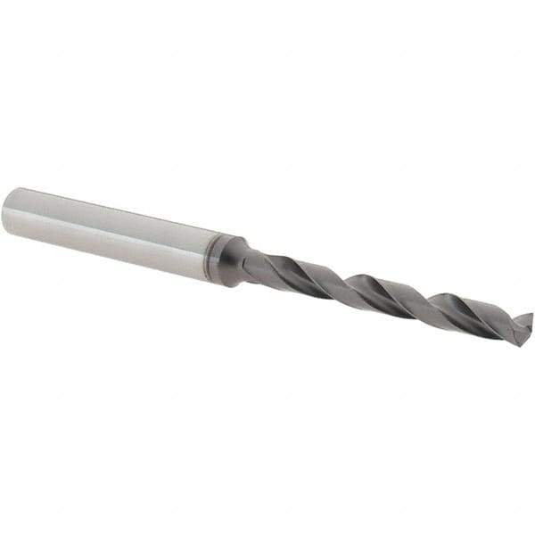 Iscar - 4mm 140° Solid Carbide Jobber Drill - TiAlN Finish, Right Hand Cut, Spiral Flute, Straight Shank, 74mm OAL, Standard Point - Exact Tool & Supply