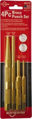 Mayhew - 4 Piece, 3/16 to 3/8", Assorted Brass Punch Kit - Round Shank, Brass, Comes in Carded - Exact Tool & Supply