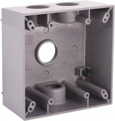 Hubbell-Raco - 2 Gang, (4) 3/4" Knockouts, Aluminum Square Device Box - 4-1/2" Overall Height x 2-1/4" Overall Depth, Weather Resistant - Exact Tool & Supply