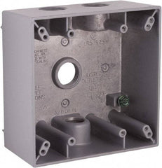 Hubbell-Raco - 2 Gang, (4) 1/2" Knockouts, Aluminum Square Device Box - 4-1/2" Overall Height x 2-1/4" Overall Depth, Weather Resistant - Exact Tool & Supply