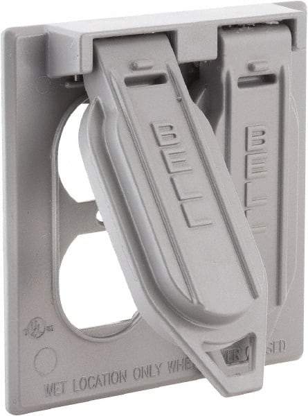 Hubbell-Raco - 2 Outlet, Powder Coat Finish, Rectangle Weather Resistant Box Cover - 1" Long x 4-17/32" Wide x 4-17/32" High, Wet Location, Aluminum, UL Listed - Exact Tool & Supply