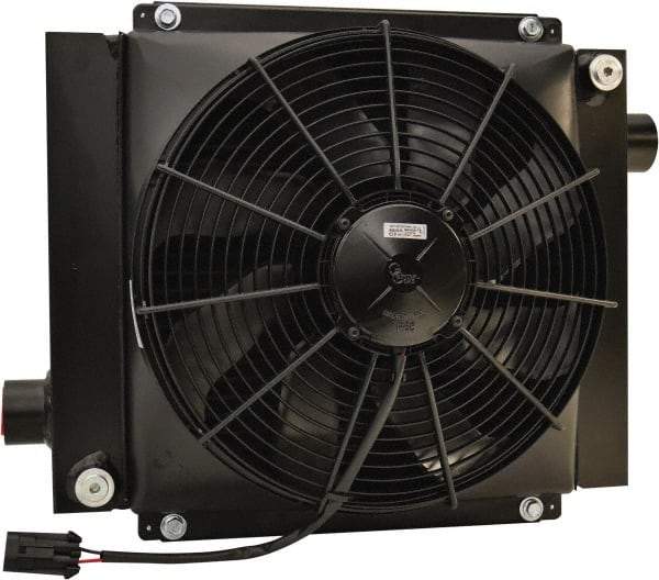 AKG Thermal Systems - SAE #20, 1 Fan Mount, Liquid-To-Air Aluminum Brazed Process Equipment Heat Exchanger - Oil Cooler, Ethylene Glycol/Water Mixture Cooler, 18" High x 20.47" Wide x 9.96" Deep, 91,681 BTU/Hr, 250°F Max - Exact Tool & Supply