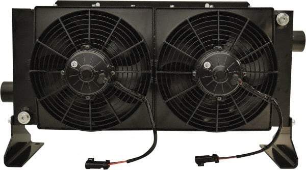 AKG Thermal Systems - SAE #20, 2 Fan Mount, Liquid-To-Air Aluminum Brazed Process Equipment Heat Exchanger - Oil Cooler, Ethylene Glycol/Water Mixture Cooler, 16" High x 28.35" Wide x 8.45" Deep, 114,601 BTU/Hr, 250°F Max - Exact Tool & Supply