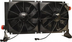 AKG Thermal Systems - SAE #20, 2 Fan Mount, Liquid-To-Air Aluminum Brazed Process Equipment Heat Exchanger - Oil Cooler, Ethylene Glycol/Water Mixture Cooler, 20" High x 36.22" Wide x 9.96" Deep, 178,269 BTU/Hr, 250°F Max - Exact Tool & Supply