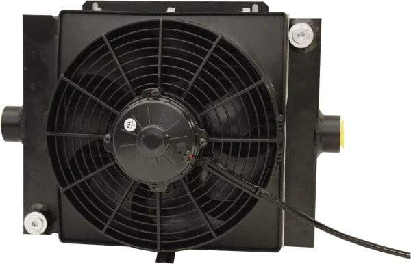 AKG Thermal Systems - SAE #16, 1 Fan Mount, Liquid-To-Air Aluminum Brazed Process Equipment Heat Exchanger - Oil Cooler, Ethylene Glycol/Water Mixture Cooler, 13" High x 15.75" Wide x 7.23" Deep, 50,934 BTU/Hr, 250°F Max - Exact Tool & Supply