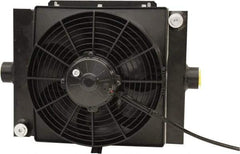 AKG Thermal Systems - SAE #16, 1 Fan Mount, Liquid-To-Air Aluminum Brazed Process Equipment Heat Exchanger - Oil Cooler, Ethylene Glycol/Water Mixture Cooler, 13" High x 15.75" Wide x 7.23" Deep, 50,934 BTU/Hr, 250°F Max - Exact Tool & Supply