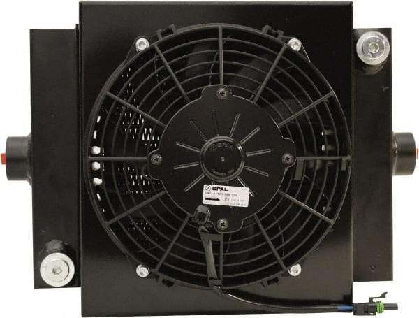 AKG Thermal Systems - SAE #12, 1 Fan Mount, Liquid-To-Air Aluminum Brazed Process Equipment Heat Exchanger - Oil Cooler, Ethylene Glycol/Water Mixture Cooler, 11" High x 13.78" Wide x 6.02" Deep, 25,467 BTU/Hr, 250°F Max - Exact Tool & Supply