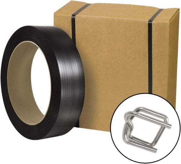 Made in USA - Strapping Kits Type: Portable Strapping Kit Contents: (1000) Buckles; Tensioner; Cutter; Poly Strapping - Exact Tool & Supply