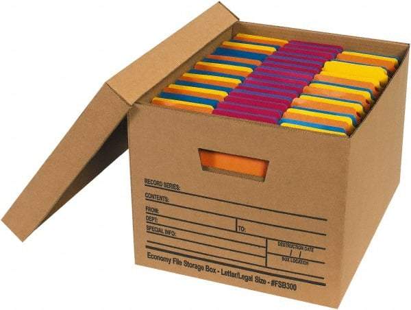 Made in USA - 1 Compartment, 12" Wide x 15" Deep, File Storage Boxes - Corrugated Cardboard, Kraft (Color) - Exact Tool & Supply