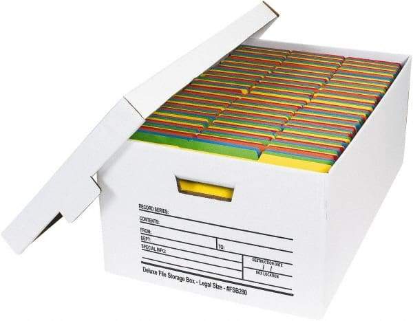 Made in USA - 1 Compartment, 15" Wide x 24" Deep, File Storage Boxes - Corrugated Cardboard, White - Exact Tool & Supply