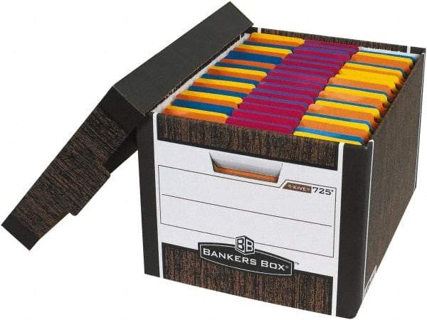 Made in USA - 1 Compartment, 12" Wide x 15" Deep, File Storage Boxes - Corrugated Cardboard, Wood Grain (Color) - Exact Tool & Supply