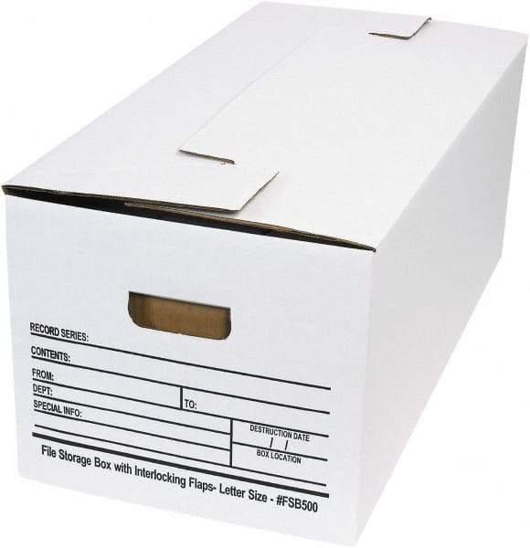 Made in USA - 1 Compartment, 12" Wide x 24" Deep, File Storage Boxes - Corrugated Cardboard, White - Exact Tool & Supply