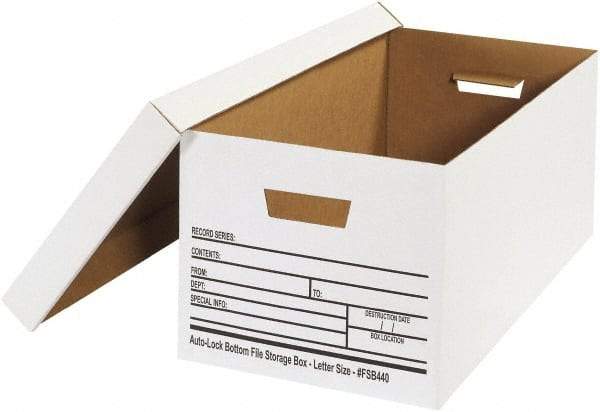 Made in USA - 1 Compartment, 12" Wide x 24" Deep, File Storage Boxes - Corrugated Cardboard, White - Exact Tool & Supply