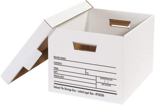 Made in USA - 1 Compartment, 12" Wide x 15" Deep, File Storage Boxes - Corrugated Cardboard, White - Exact Tool & Supply