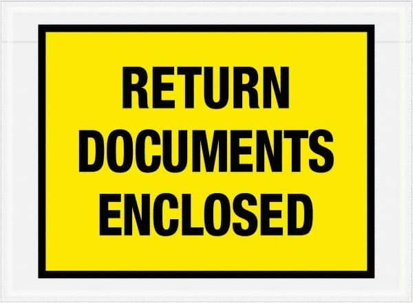 Value Collection - 1,000 Piece, 7-1/2" Long x 5-1/2" Wide, Packing List Envelope - Return Documents Enclosed, Yellow - Exact Tool & Supply