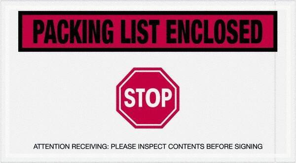 Value Collection - 1,000 Piece, 5-1/2" Long x 10" Wide, Packing List Envelope - Packing List Enclosed - Stop, Red - Exact Tool & Supply