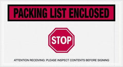 Value Collection - 1,000 Piece, 5-1/2" Long x 10" Wide, Packing List Envelope - Packing List Enclosed - Stop, Red - Exact Tool & Supply