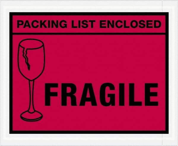 Value Collection - 1,000 Piece, 4-1/2" Long x 5-1/2" Wide, Packing List Envelope - Packing List Enclosed - Fragile, Red - Exact Tool & Supply
