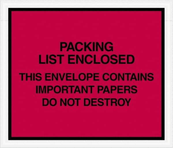 Value Collection - 1,000 Piece, 7" Long x 6" Wide, Packing List Envelope - Important Papers Enclosed, Red - Exact Tool & Supply