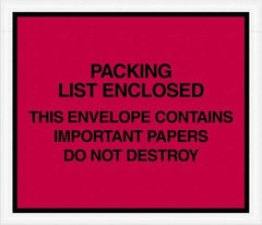 Value Collection - 1,000 Piece, 7" Long x 6" Wide, Packing List Envelope - Important Papers Enclosed, Red - Exact Tool & Supply