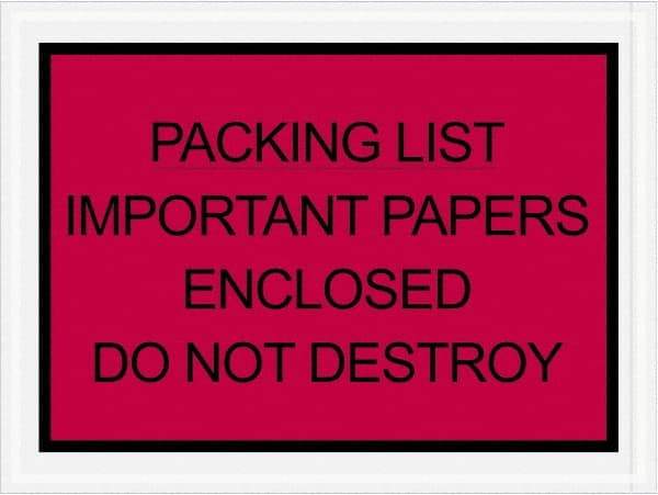 Value Collection - 1,000 Piece, 4-1/2" Long x 6" Wide, Packing List Envelope - Important Papers Enclosed, Red - Exact Tool & Supply