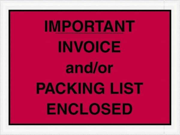 Value Collection - 1,000 Piece, 4-1/2" Long x 6" Wide, Packing List Envelope - Important Invoice and/or Packing List Enclosed, Red - Exact Tool & Supply