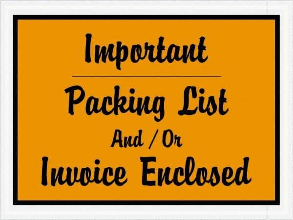 Value Collection - 1,000 Piece, 4-1/2" Long x 6" Wide, Packing List Envelope - Important Packing List And/Or Invoice Enclosed, Orange - Exact Tool & Supply