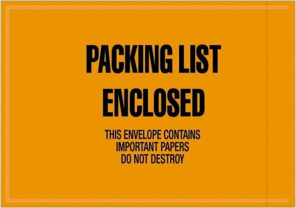 Value Collection - 1,000 Piece, 4-1/2" Long x 6" Wide, Packing List Envelope - Packing List Enclosed, Orange - Exact Tool & Supply