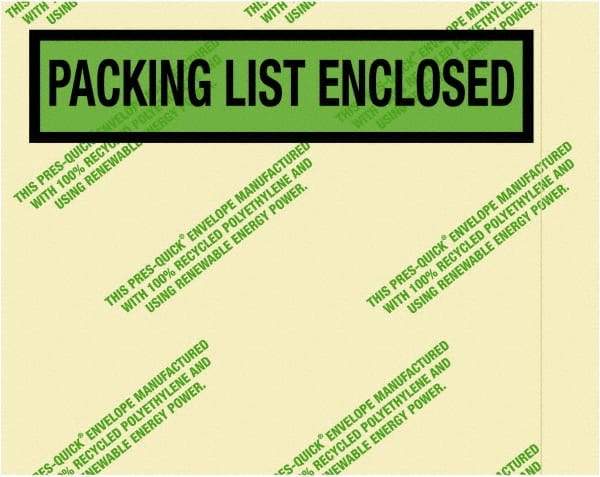Value Collection - 1,000 Piece, 7" Long x 5-1/2" Wide, Packing List Envelope - Packing List Enclosed, Green - Exact Tool & Supply