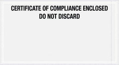 Value Collection - 1,000 Piece, 6" Long x 11" Wide, Packing List Envelope - Certificate of Compliance Enclosed, Printed Clear - Exact Tool & Supply
