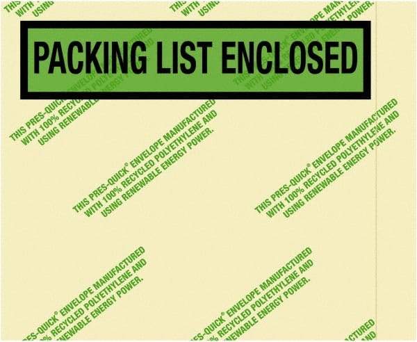 Value Collection - 1,000 Piece, 4-1/2" Long x 5-1/2" Wide, Packing List Envelope - Packing List Enclosed, Green - Exact Tool & Supply
